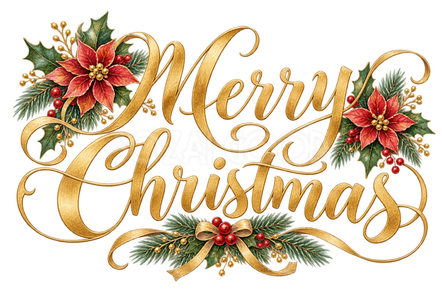金の筆記体のクリスマス文字