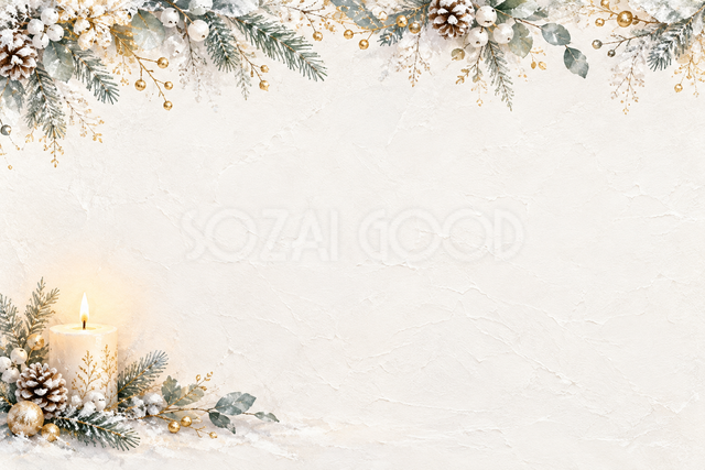 霜の枝とキャンドルのクリスマス背景