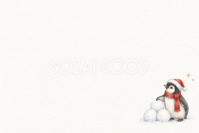 ペンギンと雪玉のクリスマスカード