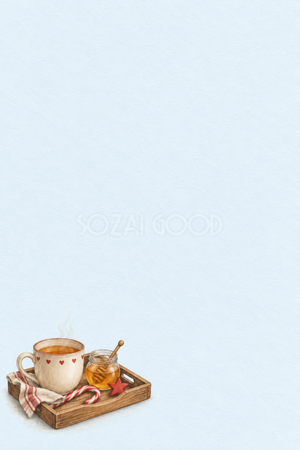 木のトレーと紅茶のクリスマスカード