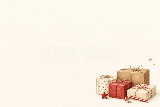 贈り物の小さな山のクリスマスカード