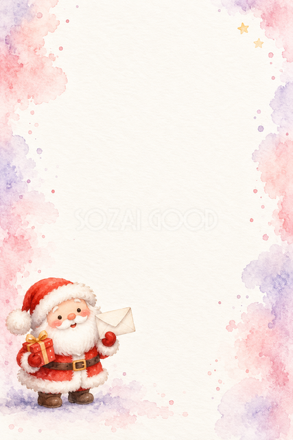 手紙を持つサンタの水彩クリスマスメッセージカード