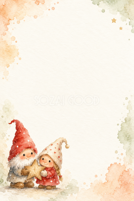 赤い帽子の小人の水彩クリスマスメッセージカード