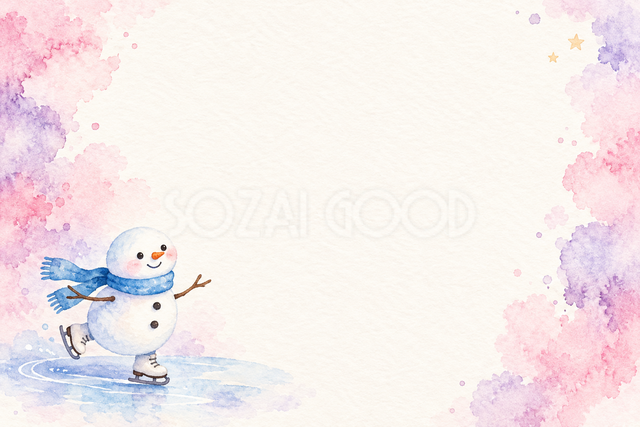 スケートの雪だるまの水彩クリスマスメッセージカード