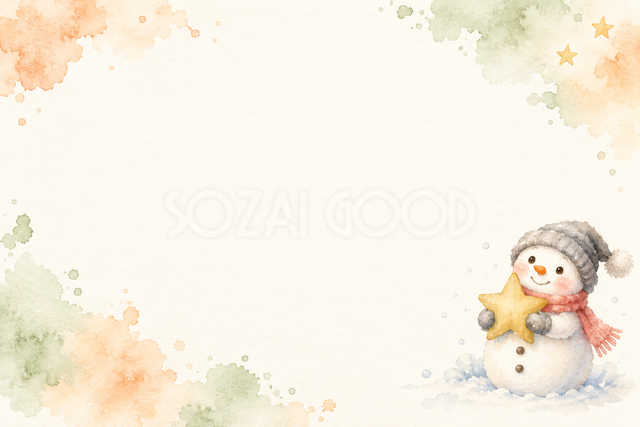 星を持つ雪だるまの水彩クリスマスメッセージカード