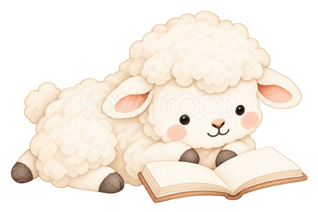 絵本をのぞきこむ羊