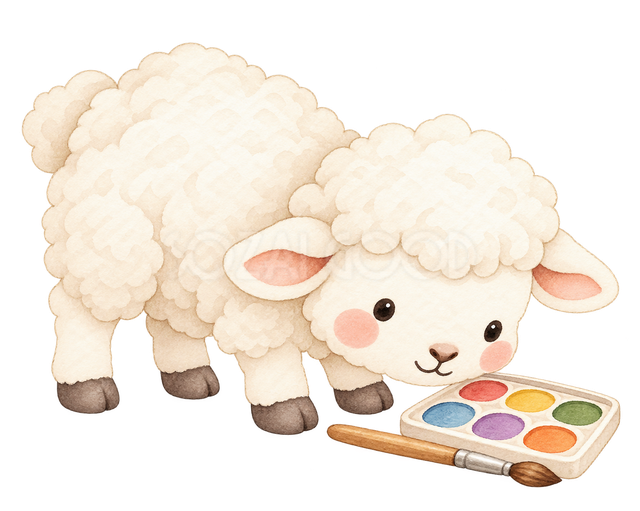 絵の具に興味しんしん羊