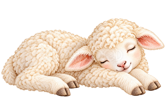 横になって眠る羊
