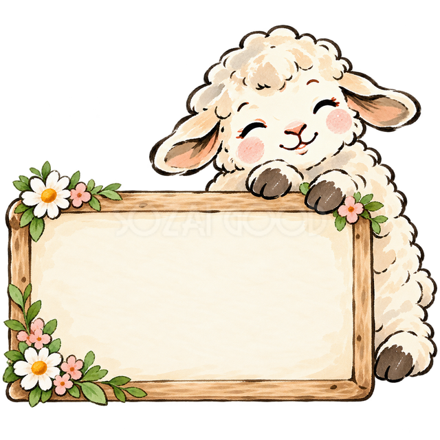 小さな案内ボードと羊