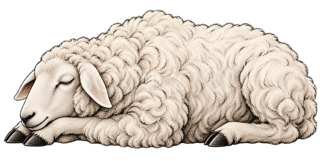 前脚にあごをのせて眠る羊