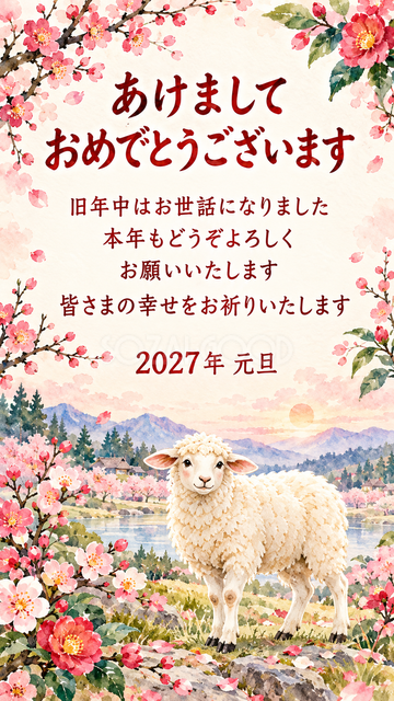 花の輪でくつろぐ羊