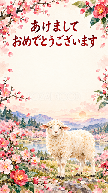 花の輪でくつろぐ羊
