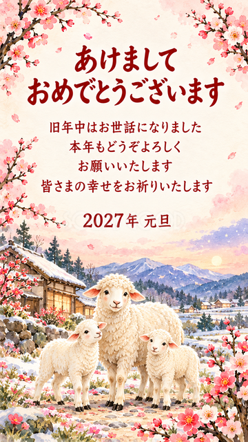 新年を迎える羊家族