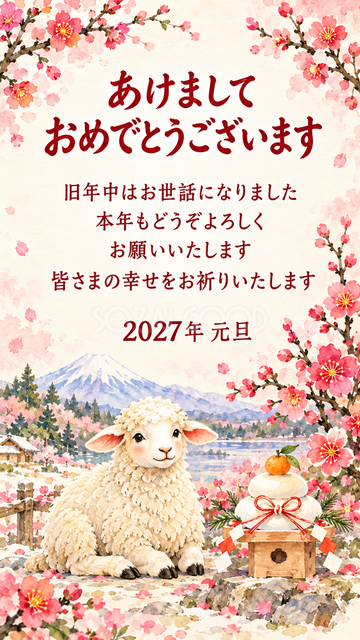 鏡餅と新年を祝う羊