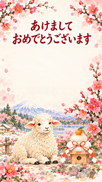鏡餅と新年を祝う羊