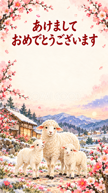 新年を迎える羊家族