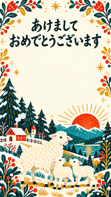 新年を迎える羊家族