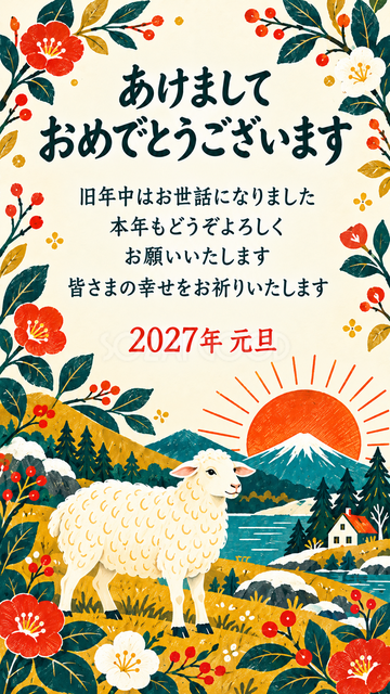花の輪でくつろぐ羊