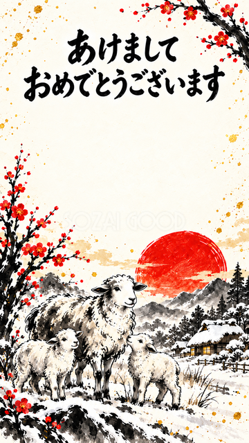 新年を迎える羊家族