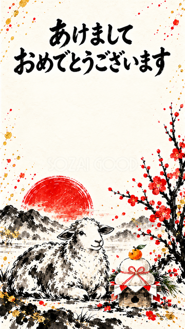 鏡餅と新年を祝う羊