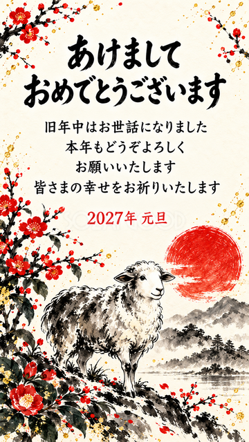 花の輪でくつろぐ羊