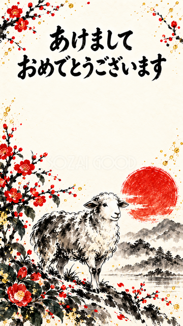 花の輪でくつろぐ羊