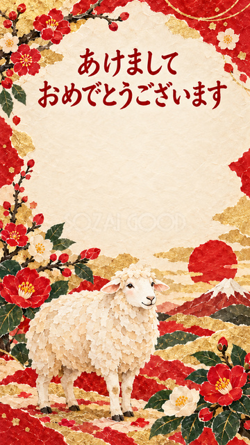 花の輪でくつろぐ羊
