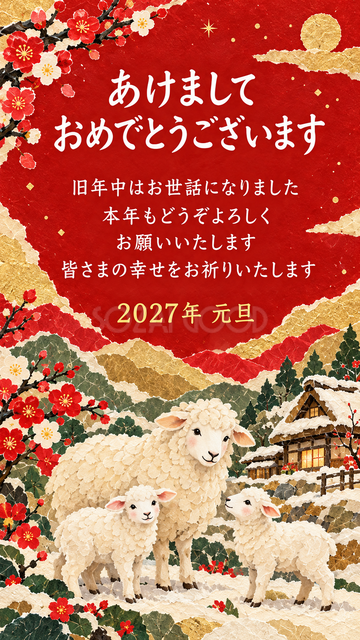 新年を迎える羊家族