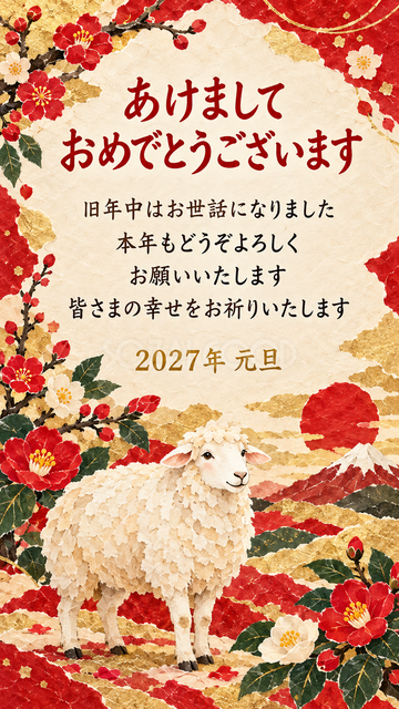 花の輪でくつろぐ羊
