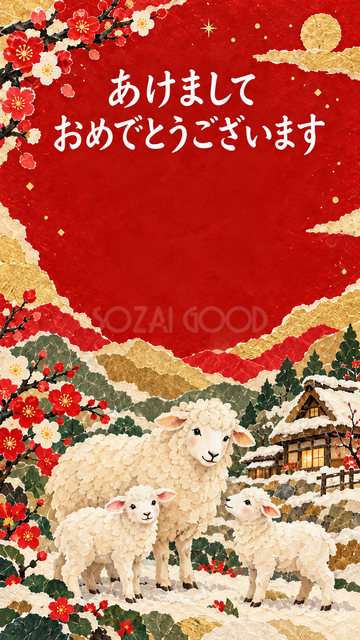 新年を迎える羊家族