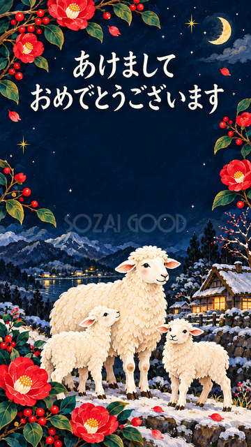 新年を迎える羊家族