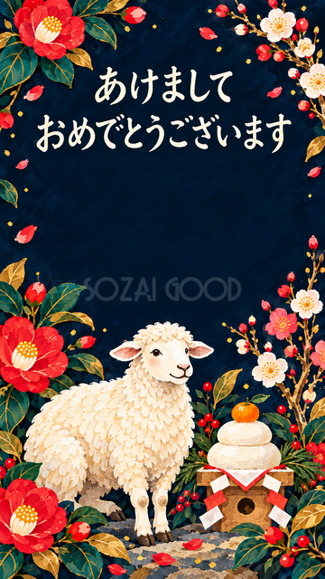 鏡餅と新年を祝う羊