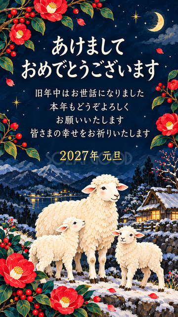 新年を迎える羊家族