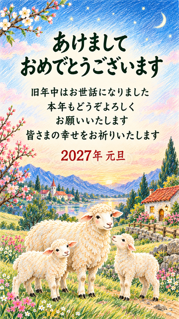 新年を迎える羊家族