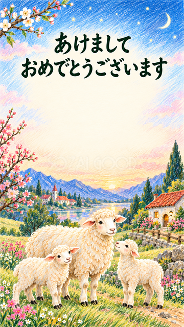 新年を迎える羊家族