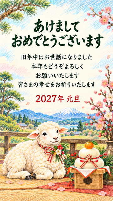 鏡餅と新年を祝う羊