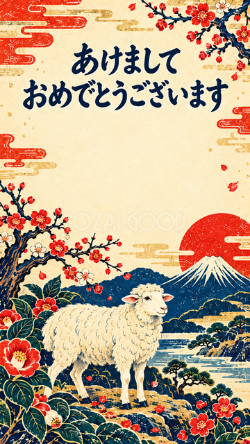 花の輪でくつろぐ羊