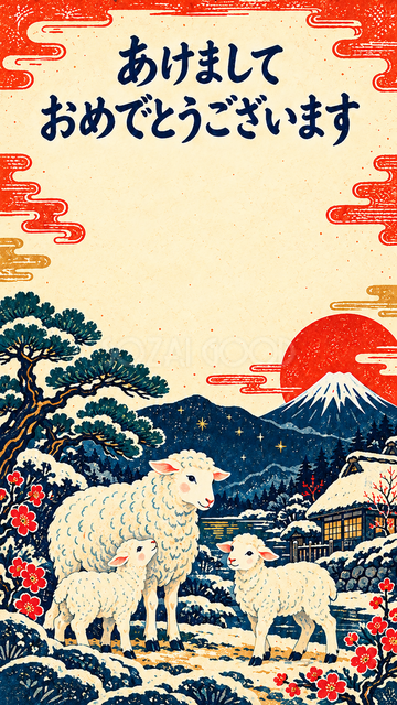 新年を迎える羊家族
