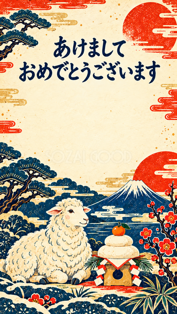 鏡餅と新年を祝う羊