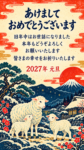 新年を迎える羊家族