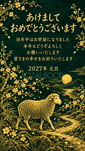 梅の小道を歩く羊