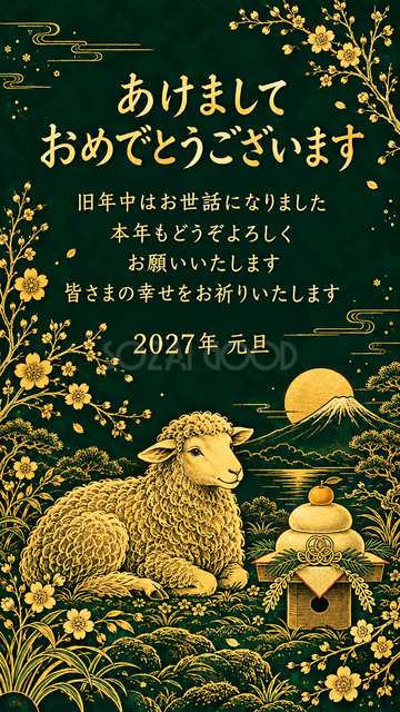 鏡餅と新年を祝う羊