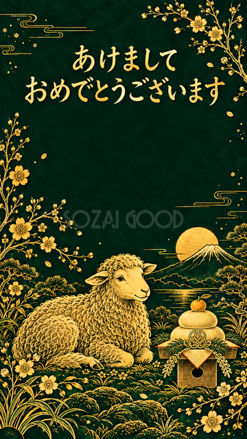 鏡餅と新年を祝う羊