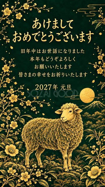 花の輪でくつろぐ羊