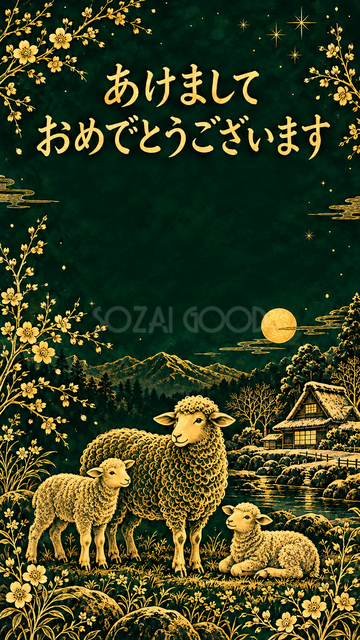 新年を迎える羊家族