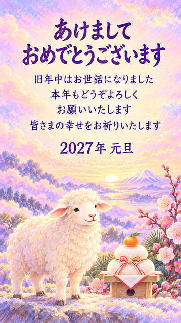 鏡餅と新年を祝う羊
