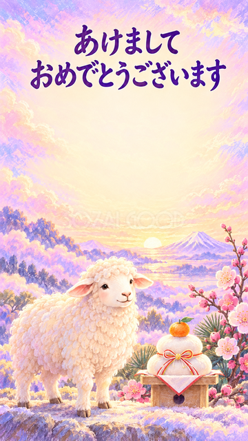 鏡餅と新年を祝う羊