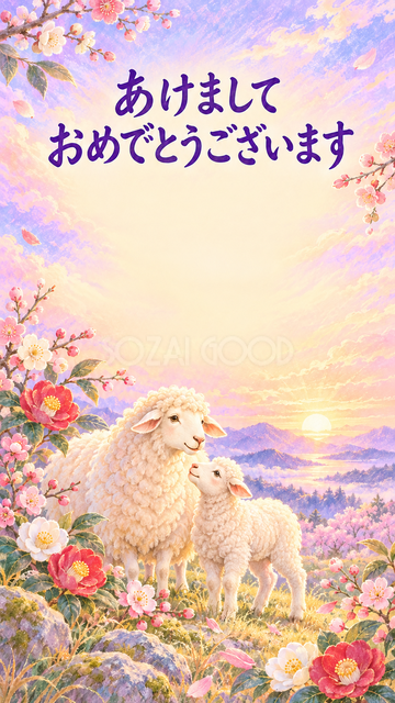 花の輪でくつろぐ羊