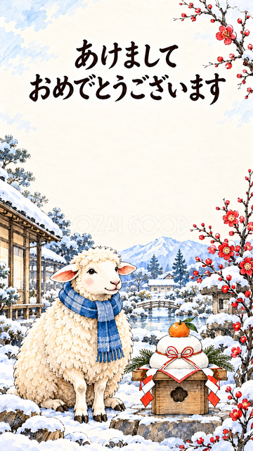 鏡餅と新年を祝う羊