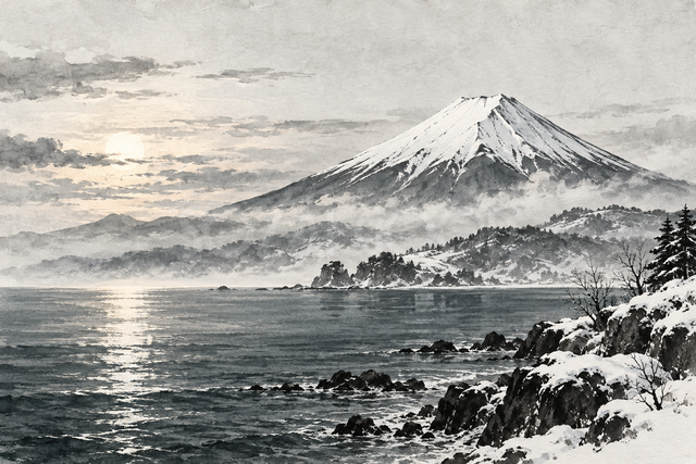 冬の海と富士山